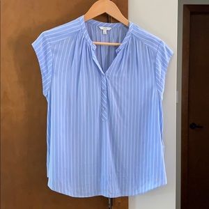 Silk cap sleeved blue pinstripe top from Joie